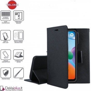 Telone dėklas su skyreliais - juodas Xiaomi Redmi 12C/11A/Poco C55 telefonams